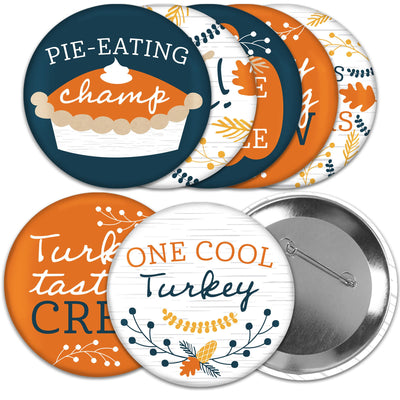 Happy Thanksgiving - 3 inch Fall Harvest Party Badge - Pinback Buttons - Set of 8