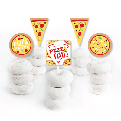 Pizza Party Time - Dessert Cupcake Toppers - Baby Shower or Birthday Party Clear Treat Picks - Set of 24
