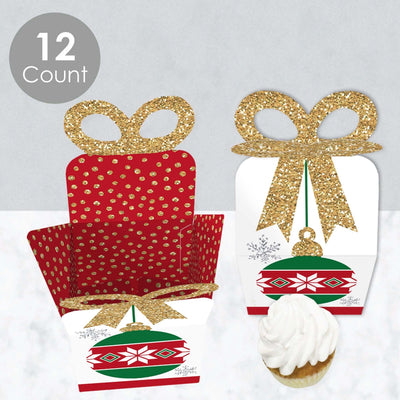 Ornaments - Square Favor Gift Boxes - Holiday and Christmas Party Bow Boxes - Set of 12