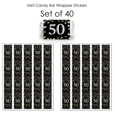 Adult 50th Birthday - Gold - Mini Candy Bar Wrapper Stickers - Birthday Party Small Favors - 40 Count