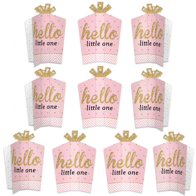 Hello Little One - Pink and Gold - Table Decorations - Girl Baby Shower Fold and Flare Centerpieces - 10 Count
