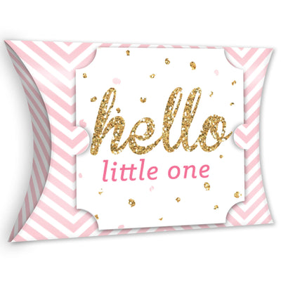 Hello Little One - Pink and Gold - Favor Gift Boxes - Girl Baby Shower Large Pillow Boxes - Set of 12