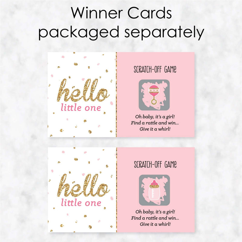 Hello Little One - Pink and Gold - Girl Baby Shower Game Scratch Off Cards - 22 ct
