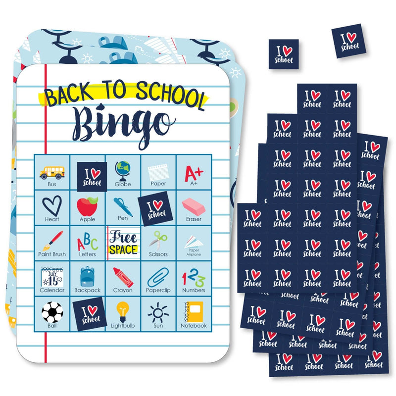Back to School - Picture Bingo Cards and Markers - First Day of School Classroom Activities Bingo Game - Set of 18
