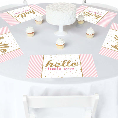 Hello Little One - Pink and Gold - Party Table Decorations - Girl Baby Shower Placemats - Set of 16