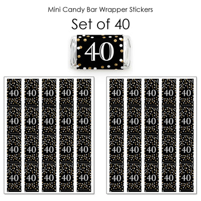 Adult 40th Birthday - Gold - Mini Candy Bar Wrapper Stickers - Birthday Party Small Favors - 40 Count