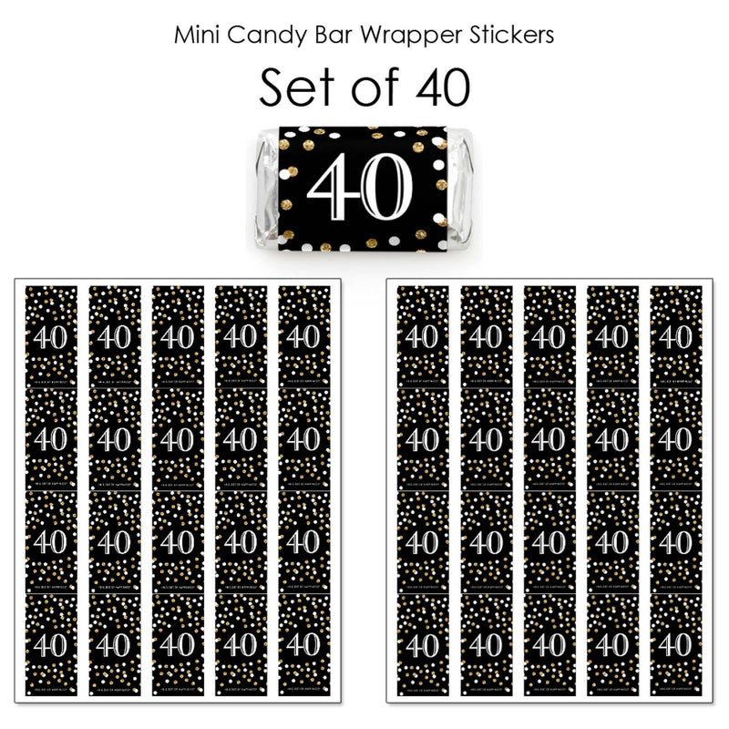 Adult 40th Birthday - Gold - Mini Candy Bar Wrapper Stickers - Birthday Party Small Favors - 40 Count