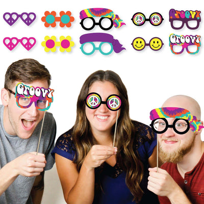 60's Hippie Glasses - Paper Card Stock 1960s Groovy Party Photo Booth Props Kit - 10 Count