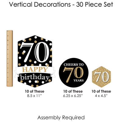 Adult 70th Birthday - Gold - Birthday Party DIY Dangler Backdrop - Hanging Vertical Decorations - 30 Pieces