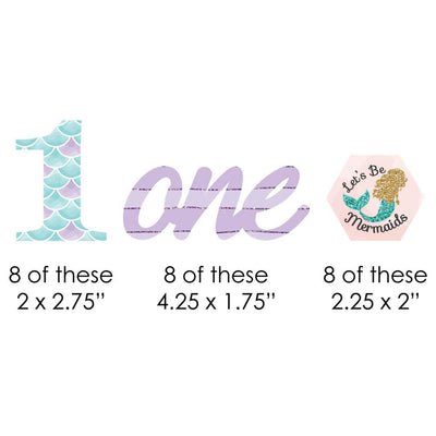 1st Birthday Let's Be Mermaids - DIY Shaped First Birthday Party Cut-Outs - 24 ct