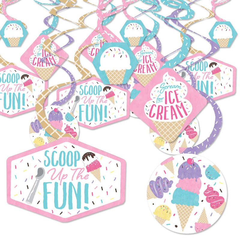 Scoop Up The Fun - Ice Cream - Sprinkles Party Hanging Decor - Party Decoration Swirls - Set of 40