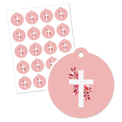 Pink Elegant Cross - Girl Religious Party Favor Gift Tags (Set of 20)