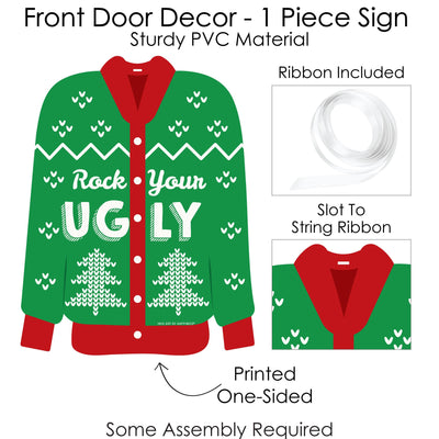 Ugly Sweater - Hanging Porch Holiday and Christmas Party Outdoor Decorations - Front Door Decor - 1 Piece Sign