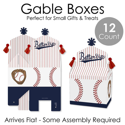 Batter Up - Baseball - Treat Box Party Favors - Baby Shower or Birthday Party Goodie Gable Boxes - Set of 12