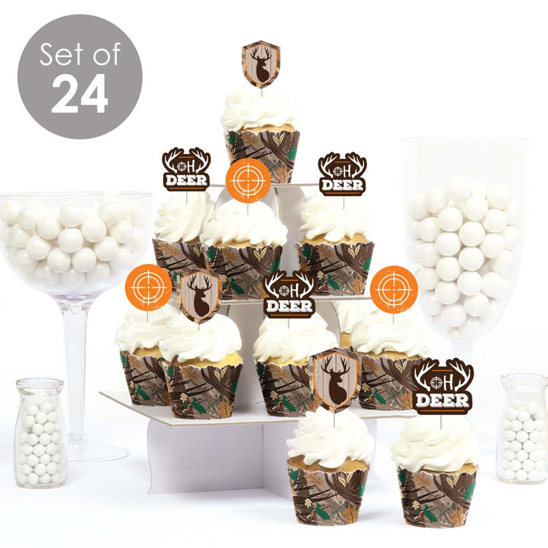 Gone Hunting - Cupcake Decoration - Deer Hunting Camo Party Cupcake Wrappers and Treat Picks Kit - Set of 24