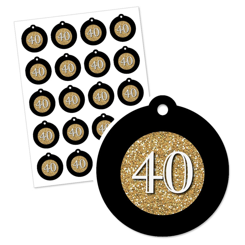 Adult 40th Birthday - Gold - Birthday Party Favor Gift Tags (Set of 20)