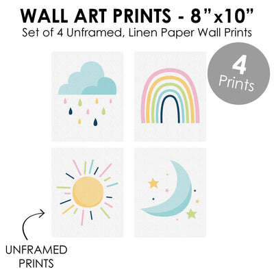 Colorful Children's Decor - Unframed Rainbow, Cloud, Sun, and Moon Linen Paper Wall Art - Set of 4 - Artisms - 8 x 10 inches