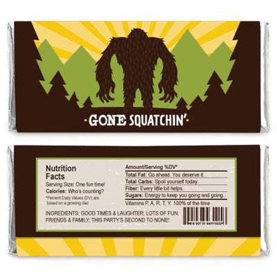 Sasquatch Crossing - Candy Bar Wrapper Bigfoot Party or Birthday Party Favors - Set of 24