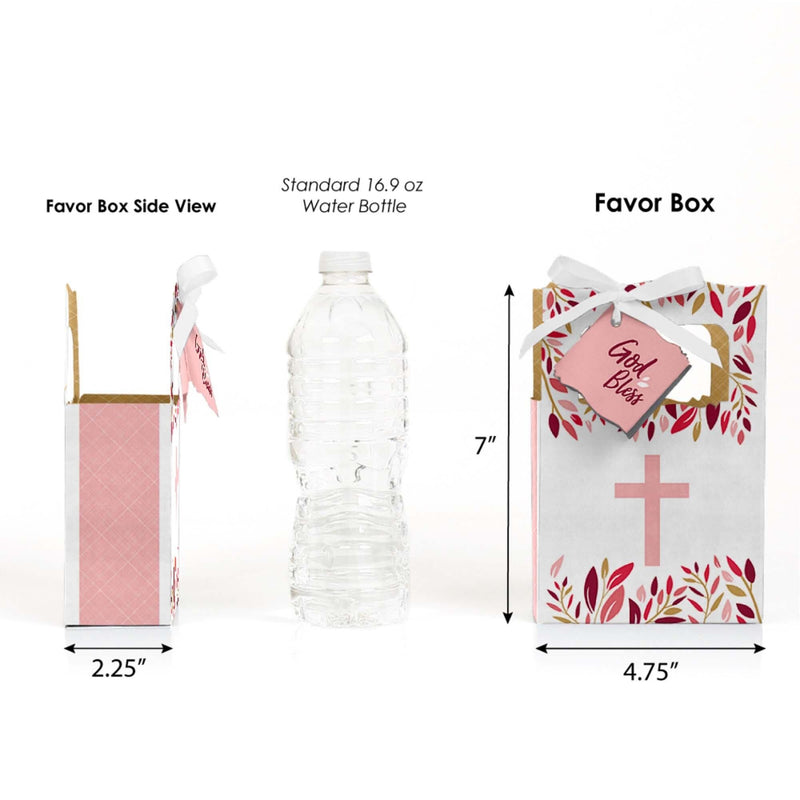 Pink Elegant Cross - Girl Religious Party Favor Boxes - Set of 12