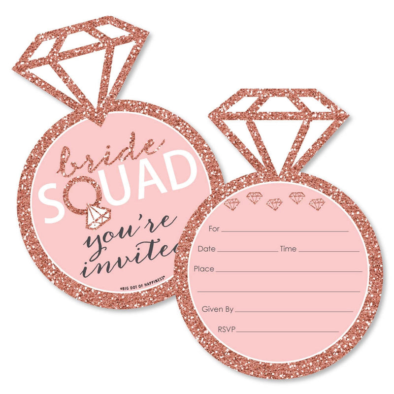 Bride Squad - Shaped Fill-In Invitations - Rose Gold Bridal Shower or Bachelorette Party Invitation Cards with Envelopes - Set of 12