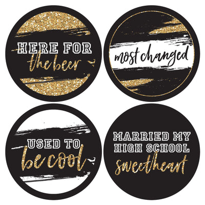 Reunited - School Class Reunion Funny Name Tags - Party Badges Sticker Set of 12