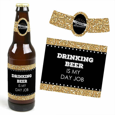 Happy Retirement - Decorations for Women and Men - 6 Beer Bottle Label Stickers and 1 Carrier - Retirement Gifts