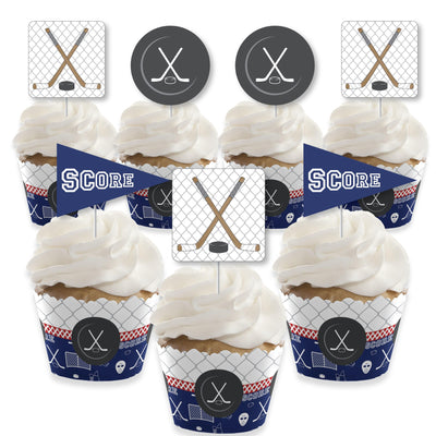 Shoots & Scores! - Hockey - Cupcake Decoration - Baby Shower or Birthday Party Cupcake Wrappers and Treat Picks Kit - Set of 24