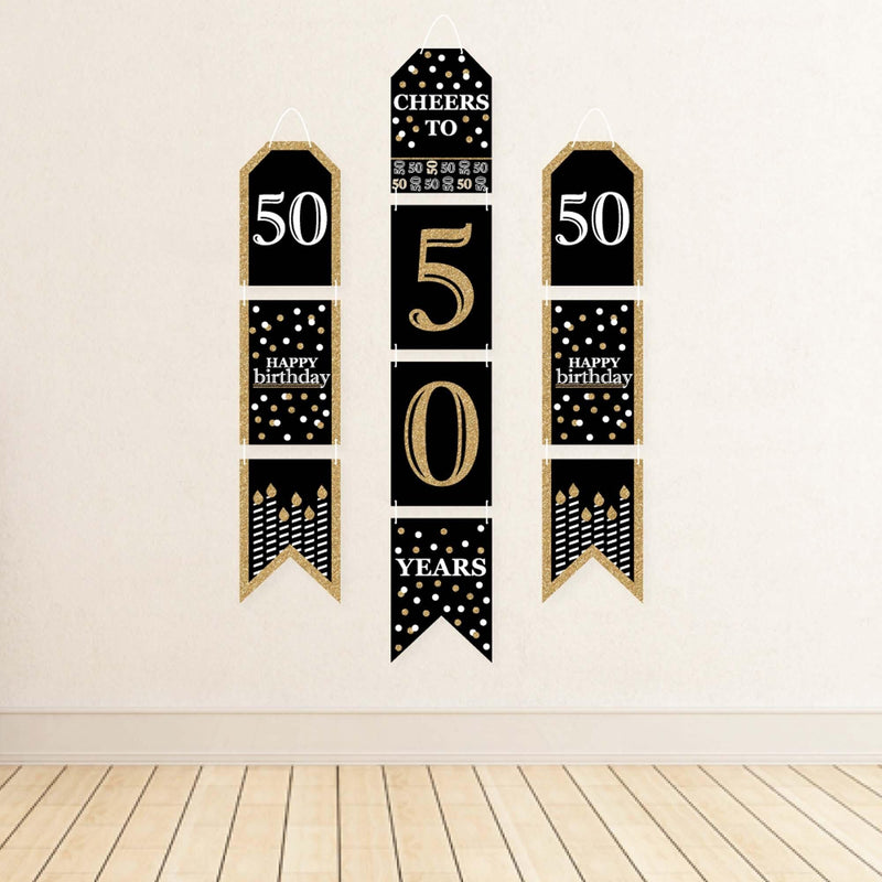 Adult 50th Birthday - Gold - Hanging Vertical Paper Door Banners - Birthday Party Wall Decoration Kit - Indoor Door Decor