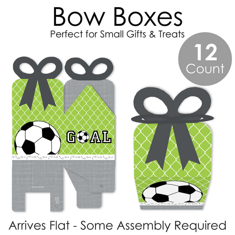 GOAAAL! - Soccer - Square Favor Gift Boxes - Baby Shower or Birthday Party Bow Boxes - Set of 12