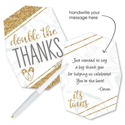 It's Twins - Shaped Thank You Cards - Gold Twins Baby Shower Thank You Note Cards with Envelopes - Set of 12