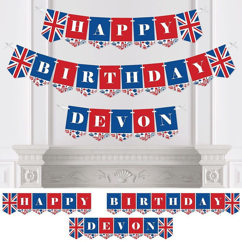 Personalized Cheerio, London - Custom Birthday Party Bunting Banner and Decorations - Happy Birthday Custom Name Banner