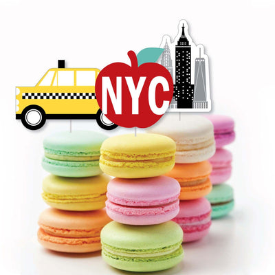 NYC Cityscape - Dessert Cupcake Toppers - New York City Party Clear Treat Picks - Set of 24