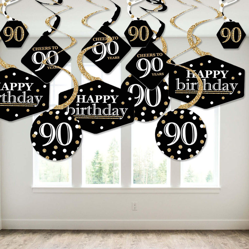 Adult 90th Birthday - Gold - Birthday Party Hanging Decor - Party Decoration Swirls - Set of 40