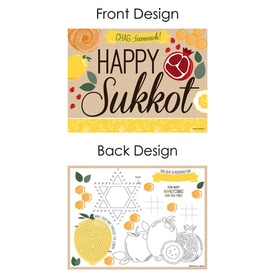 Sukkot - Paper Sukkah Jewish Holiday Coloring Sheets - Activity Placemats - Set of 16