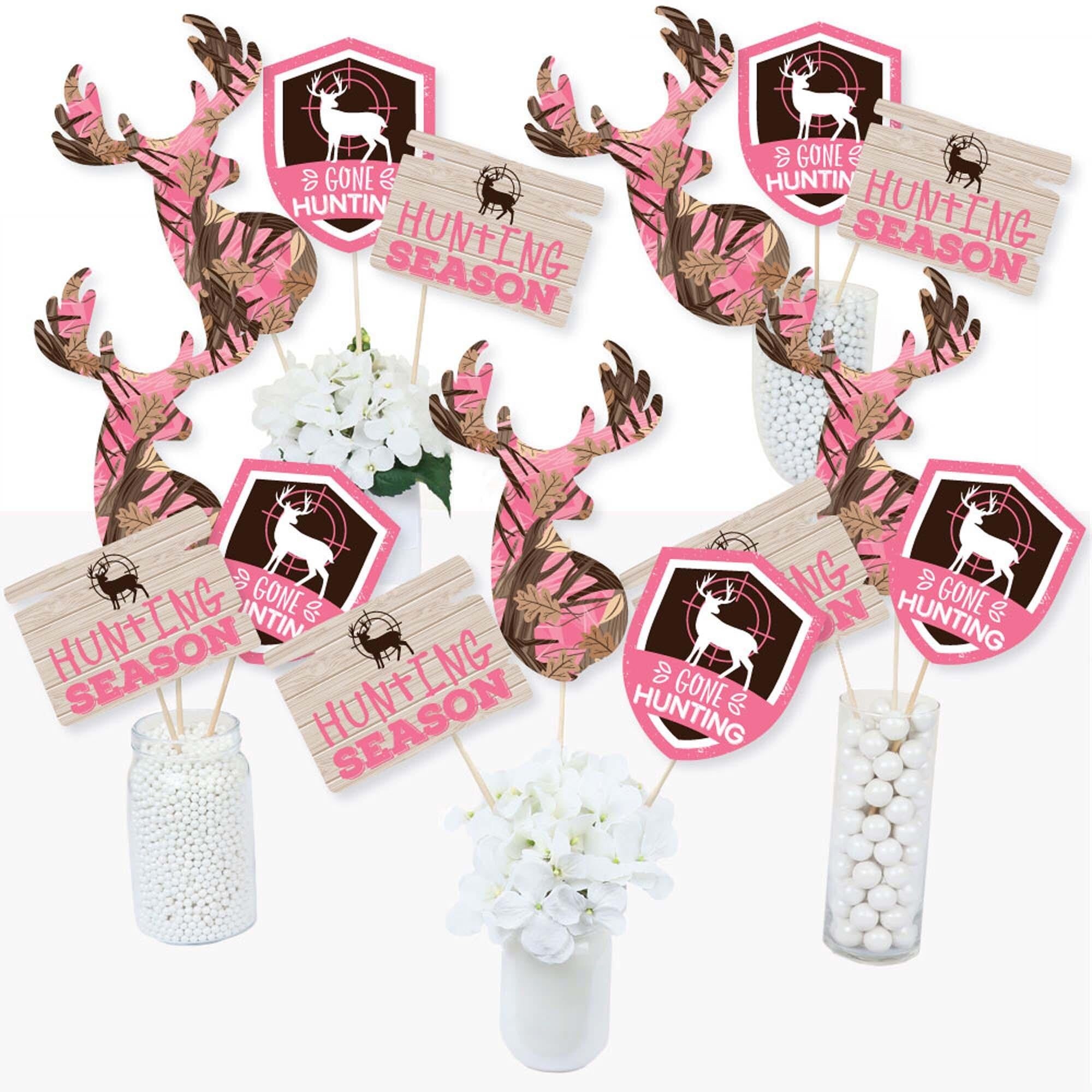 Pink Gone Hunting Centerpiece Sticks – 15 Camo Table Toppers For Baby Shower Or Birthday Party Decor - View #7