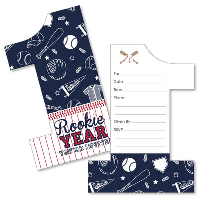 1st Birthday Batter Up - Baseball - Shaped Fill-In Invitations - First Birthday Party Invitation Cards with Envelopes - Set of 12