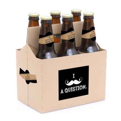 Kraft Mustache - Decorations for Men - 6 Will You Be My Groomsman Beer Bottle Label Stickers and 1 Carrier