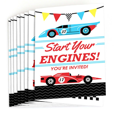 Let's Go Racing - Racecar - Fill In Race Car Birthday Party or Baby Shower Invitations - 8 ct