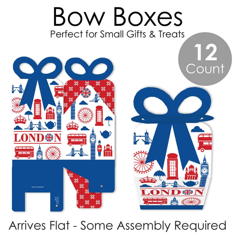 Cheerio, London - Square Favor Gift Boxes - British UK Party Bow Boxes - Set of 12