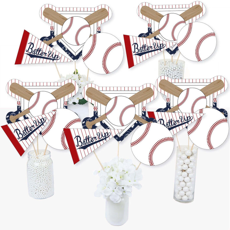 Batter Up - Baseball - Baby Shower or Birthday Party Centerpiece Sticks - Table Toppers - Set of 15