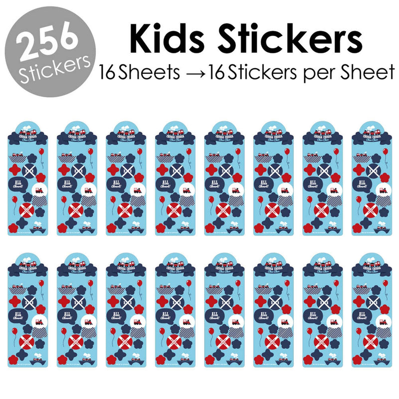 Railroad Party Crossing - Steam Train Birthday Party Favor Kids Stickers - 16 Sheets - 256 Stickers