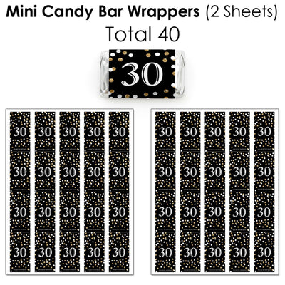 Adult 30th Birthday - Gold - Mini Candy Bar Wrappers, Round Candy Stickers and Circle Stickers - Birthday Party Candy Favor Sticker Kit - 304 Pieces