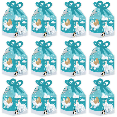 Arctic Polar Animals - Square Favor Gift Boxes - Winter Baby Shower or Birthday Party Bow Boxes - Set of 12