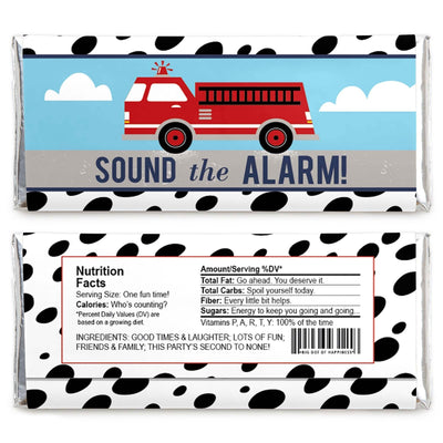 Fired Up Fire Truck - Candy Bar Wrapper Firefighter Firetruck Baby Shower or Birthday Party Favors - Set of 24