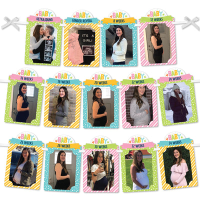Colorful Baby Shower - DIY Baby Shower Decor - Weekly Pregnancy Picture Display - Photo Banner