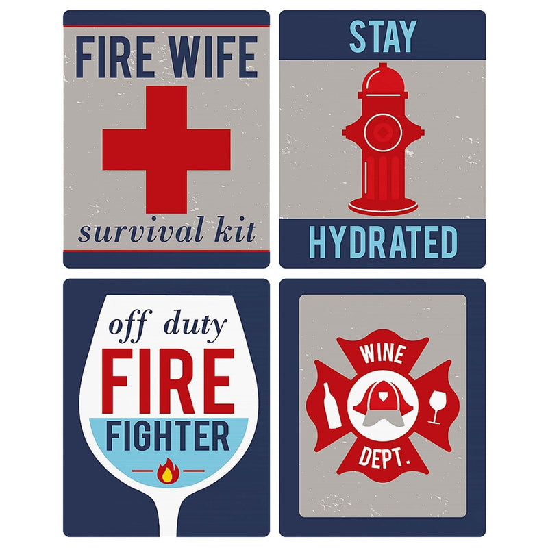 Fired Up Fire Truck - Firefighter Wine Bottle Gift Label - Firetruck Party Decorations for Women and Men - Wine Bottle Label Stickers - Set of 4