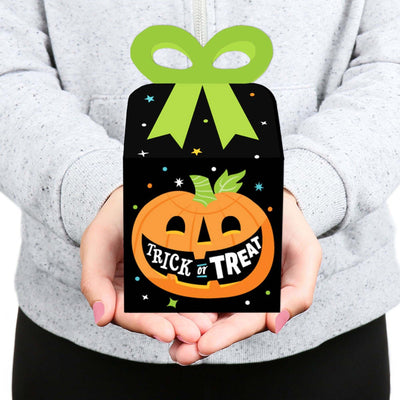Jack-O'-Lantern Halloween - Square Favor Gift Boxes - Kids Halloween Party Bow Boxes - Set of 12