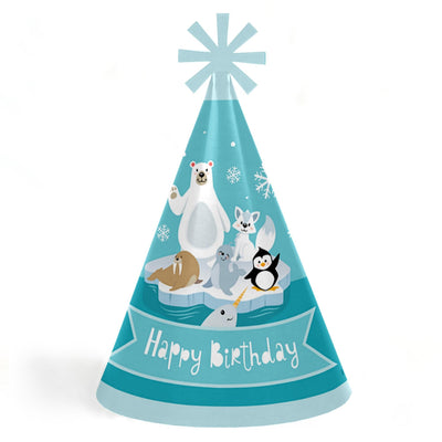 Arctic Polar Animals - Cone Happy Birthday Party Hats for Kids and Adults - Set of 8 (Standard Size)