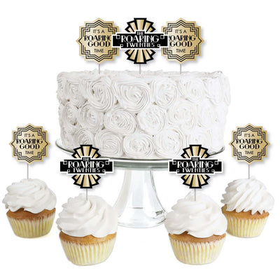 Roaring 20's - Dessert Cupcake Toppers - 1920s Art Deco Jazz Party Clear Treat Picks - Set of 24