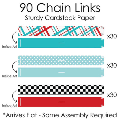 50's Sock Hop - 90 Chain Links and 30 Paper Tassels Decoration Kit - 1950s Rock N Roll Party Paper Chains Garland - 21 feet